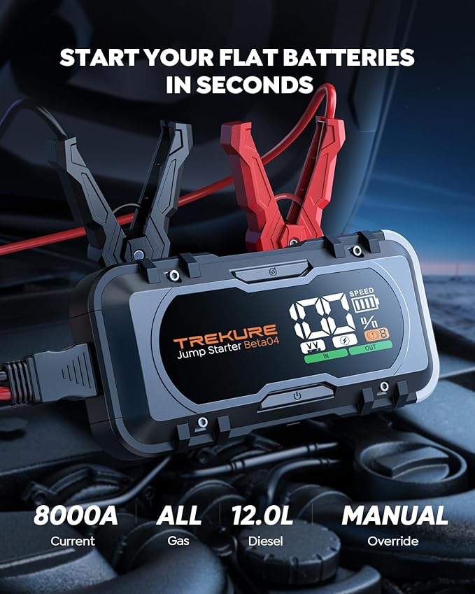 TREKURE 8-in-1 Car Battery Jump Starter 8000A Peak 65W Fast Charging Portable Car Battery Jumper Starter Portable (All
