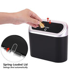 Ginsco Mini Car Trash Can with Lid, Small Car Garbage Can, Cute Leakproof ABS Car Trash Bin, Car Accessories for Interior, Garbage Bin for Car, Home, Office with 120pcs Trash Bags Black/Silver