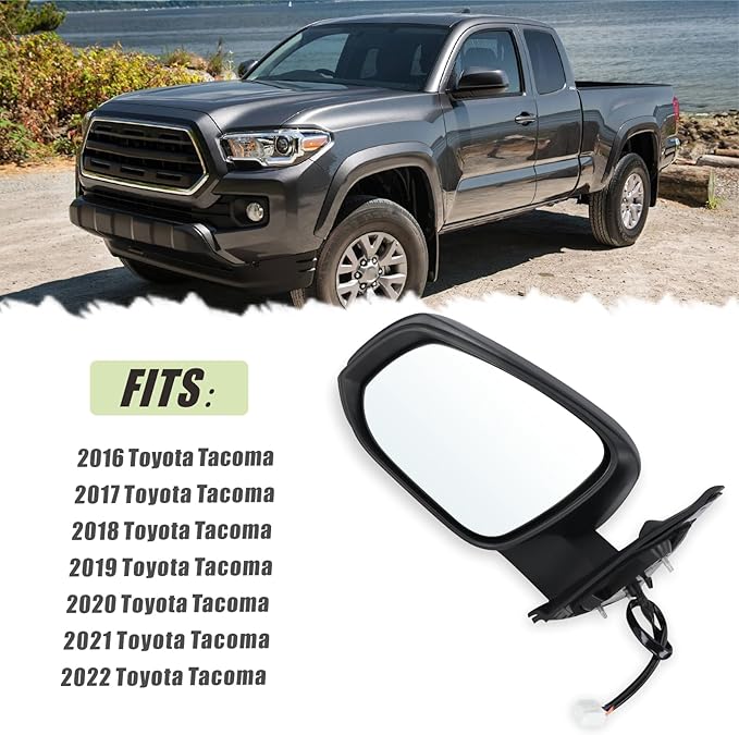 Left Driver Side Mirror Compatible With 2016 2017 2018 2019 2020 2021 2022 Toyota Tacoma With Manual Folding Power Glass Heated Matte Black Replace#8794004230 (5Pins)