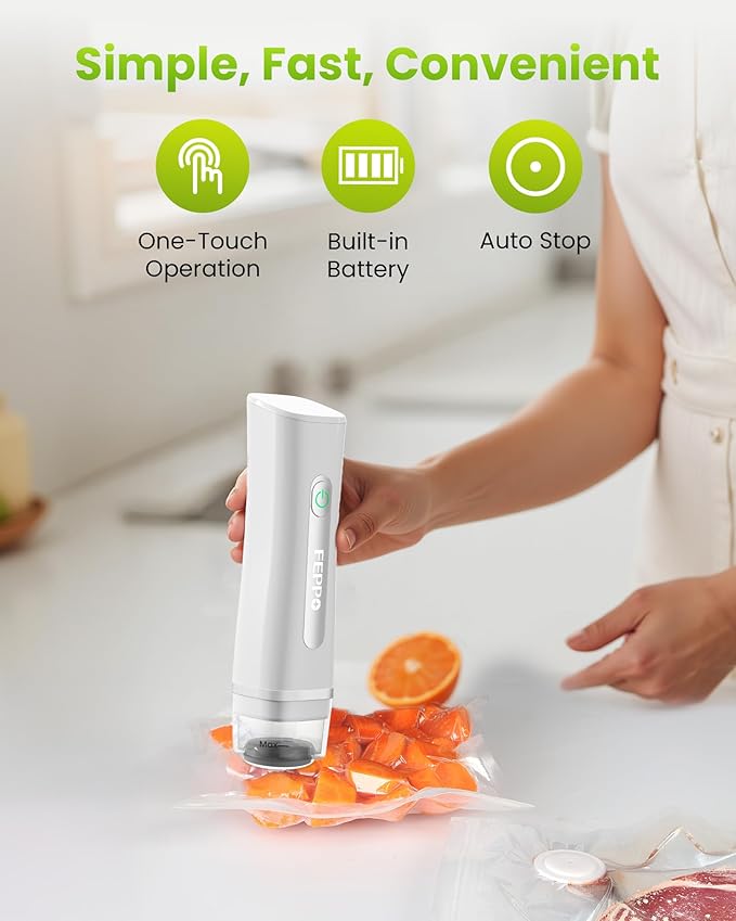 FEPPO Vacuum Sealer for Food with Visible Water Tank, Handheld Saver Compact Vacuum Sealer Machine with 30 Reusable Bags for 