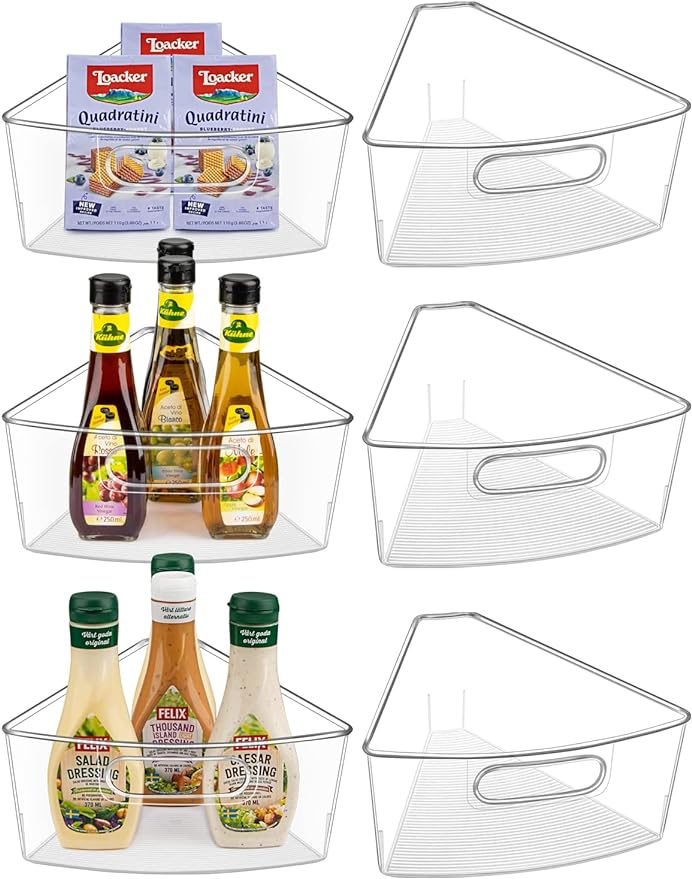 Lazy Susan Cabinet Organizer Bins for 26"/ 28"/ 32" Diameter Corner Organizer, Plastic Cabinet Storage Bin, 1/8 Wedge - Food 