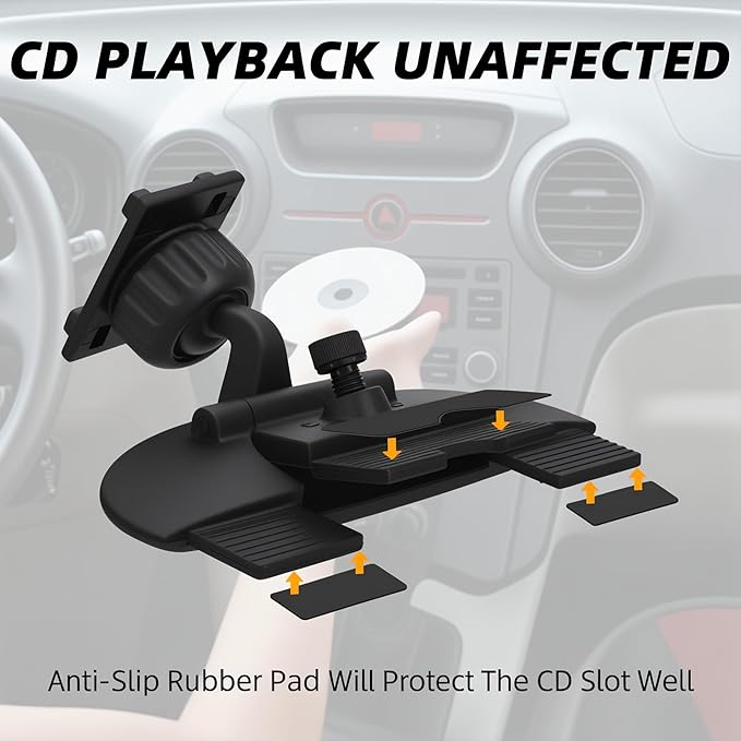 CD Slot Mount for Carplay Screen 4"-11" Monitor - 17mm Ball for Garmin Nuvi GPS Cell Phone in-Car Android Auto Tablet CD Mount Holder [360° Rotation/Tool-Free Installation] (4-Tab Bracket)