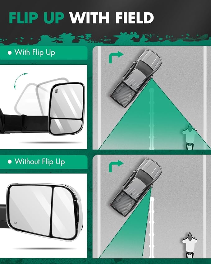 SCITOO Towing Mirrors Compatible With 1998-2001 for Dodge for Ram 1500 for Ram 2500 for Ram 3500 Truck A Pair(Left Right Side Tow Mirrors) Power Adjusted Heated With Turn Signal Light Chrome Housing