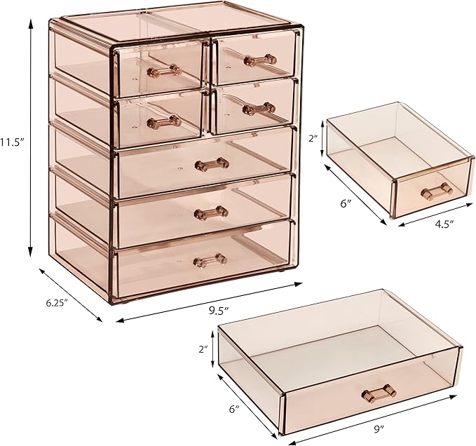 Sorbus Acrylic Makeup Organizer Set, 7-Drawer Vanity & Countertop Cosmetic Storage with Small & Wide Drawers, Bronze Glow Mak