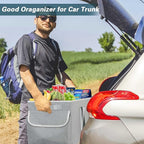Standing Extra Large Utility Tote Bag with Hard Bottom & Hard Sides, Heavy Duty Reusable Grocery Bags with Handles & 3 Pockets for Shopping, Beach, Picnics, Car (22.5"x11"x12", Grey)