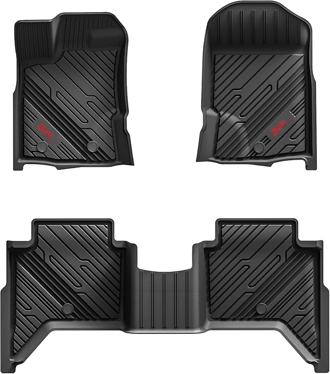 3W Floor Mats Fit for Ford Ranger 2020 2021 2022 2023, TPE All Weather Floor Liner for Ford Ranger Super Crew Cab,1st & 2nd Row Full Set Custom Fit Car Mats Accessories