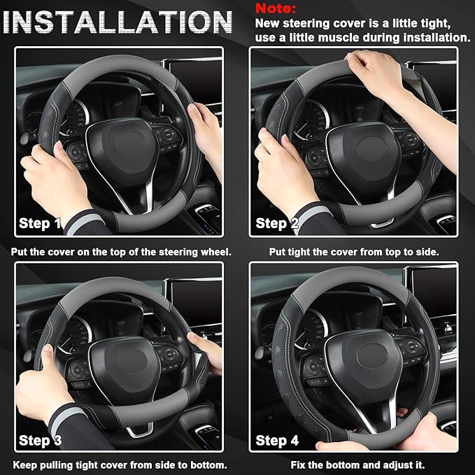 GIANT PANDA Car Steering Wheel Cover for Ford - F150 F250 F350 Expedition, (15.5-16 inches - Black+Gray)