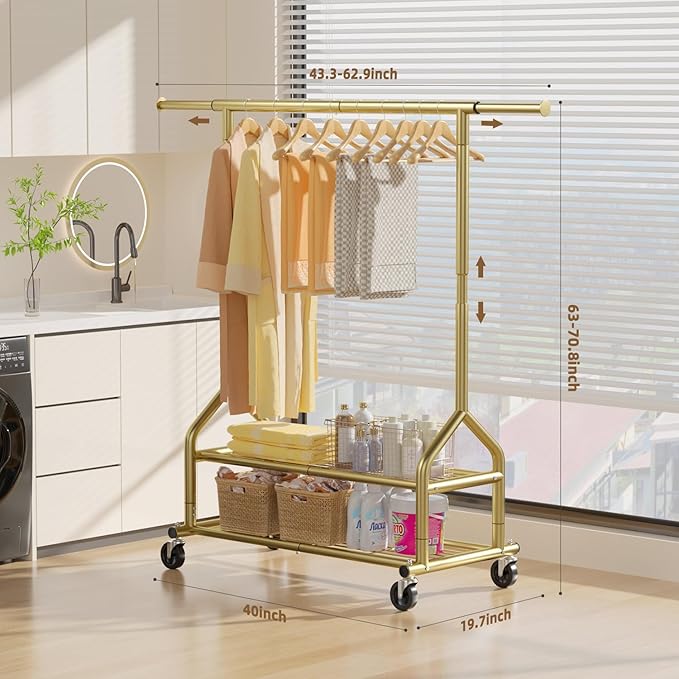 EAGMAK Heavy Duty Clothes Rack Load 556 LBS, Rolling Clothing Rack With Shelves, Height Adjustable Metal Clothes Hanger with 