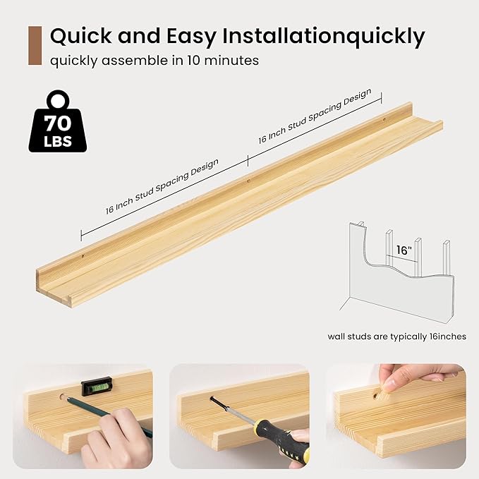 Picture Ledge Shelf, Floating Shelves Set of 2, 40 Inches Solid Wood Nursery Book Shelves for Toys Storage, Kids Bookshelf Wa