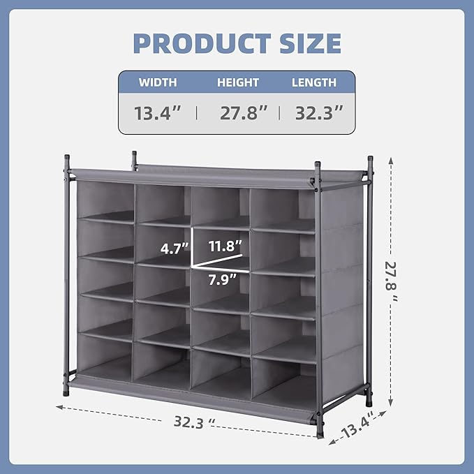 STORAGE MANIAC Stackable Shoe Cubby Organizer, Free Standing Shoe Cube Rack for Entryway, Bedroom, Apartment, Closet, 20-Cube