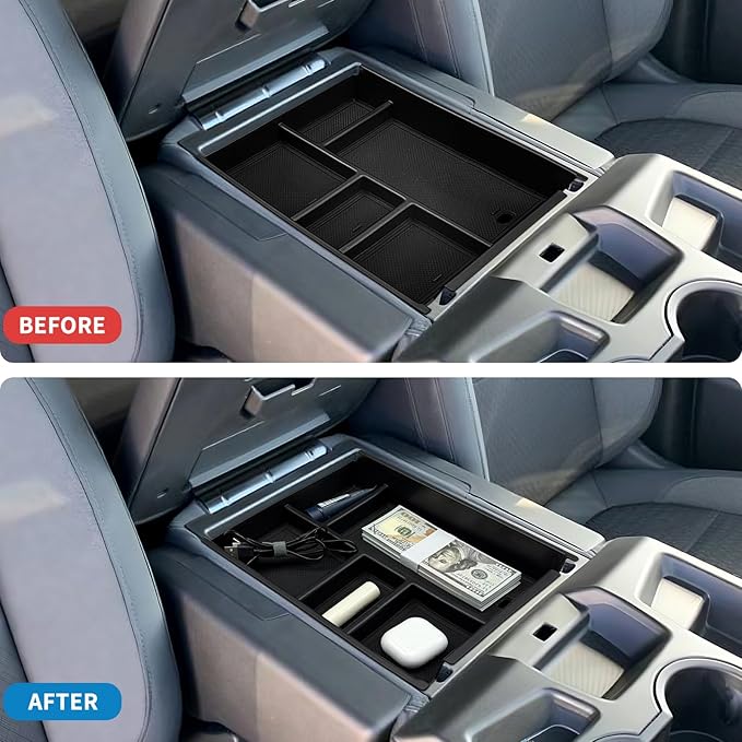 Center Console Organizer Compatible with 2019-2025 2026 Chevy Silverado/GMC Sierra 1500 & 2020-2026 Silverado/Sierra 2500HD 3500HD, Armrest Box Storage Tray (Split-Bench Folding Seat ONLY)
