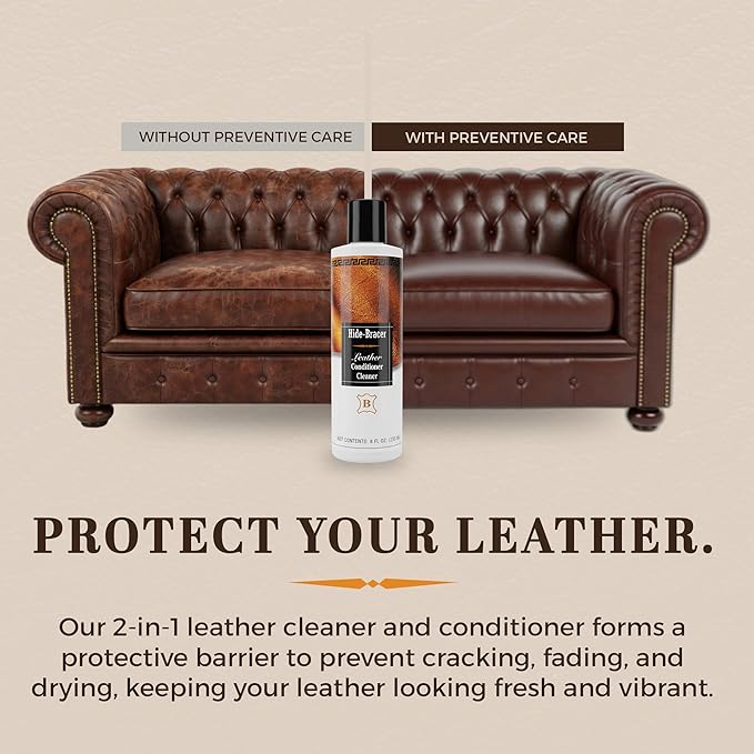 Hide Bracer Leather Cleaner and Conditioner 8 Fl oz | Cleans, Conditions, Protects | Prevents Drying, Cracking & UV Fading of