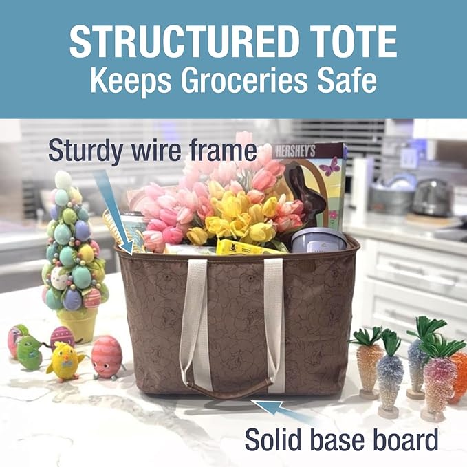 CleverMade Collapsible LUXE Tote - Reusable Grocery Shopping Storage Bag Organizer w/Handles Reinforced Bottom