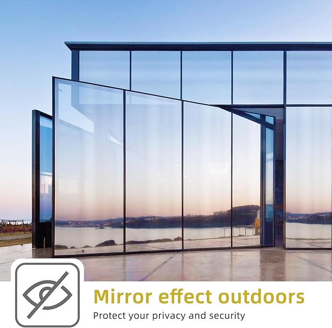 WPCTEV Window Privacy Film One Way Daytime Mirror Tint Treatments UV Heat Control Vinyl Stickers Sun Block Glass Paper Door Covering Reflective (Red Silver, 17.5 Inch x 16.4 Feet)