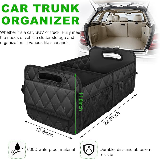 Car Trunk Organizer, Multi-Compartment Auto Trunk Storing Bag with Pockets, Collapsible Organizer and Storage for Sedans, SUVs,