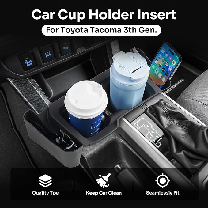 Autorder Center Console Cup Holder Insert for 2016-2023 Toyota Tacoma Interior Accessories, TPE Silicone Material 2-in-1 Center Console Drink Cup Holder Insert
