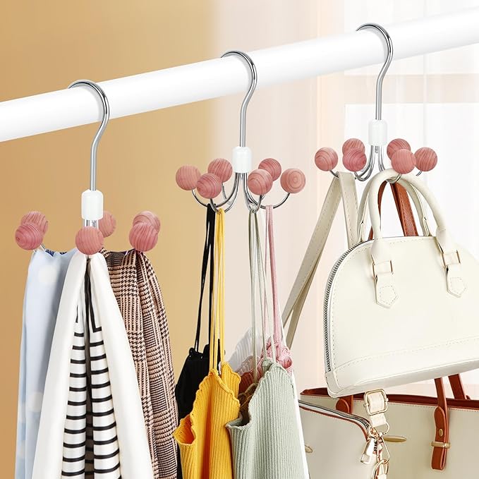 TOPIA HANGER Hoodie Hangers 2-Pack with 6 Cedar Balls, 360°Swivel Purse Hanger, Scarf Hanger, Closet Hooks, Handbag Organizer