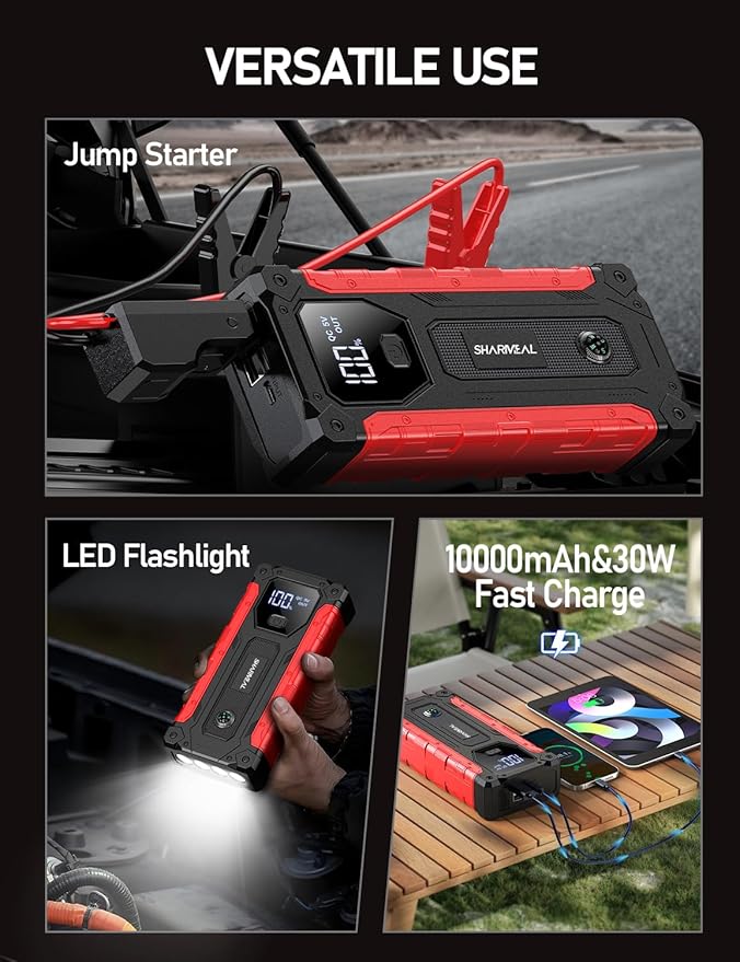 Sharmeal Car Jump Starter 7000A, Jump Starter Battery Pack with PD 30W Quick Charger, 12V Portable Jump Box (for All Gas and
