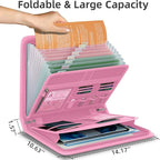 Fireproof Accordion File Organizer, Portable Expanding File Folder with Waterproof Zipper&Labels, Pink Document Organizer wit