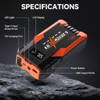 S ZEVZO ET05 Jump Starter 3000A Portable Car Jump Starter Battery Pack (7.2L Gas/ 5.5L Diesel), 51.8Wh 12V Jump Box with USB