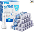 Vacuum Seal Bags for Clothing Travel, VINTAR 12 Pack Vacuum Storage Bags with Rechargeable Wireless Pump, Space Saver Bags(3 