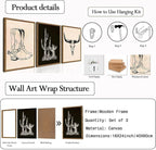 Vintage Western Wall Art Set of 3, Southwestern Cowboy Wall Decor Paintings, Black and White Longhorn Bull Skull Canvas Print