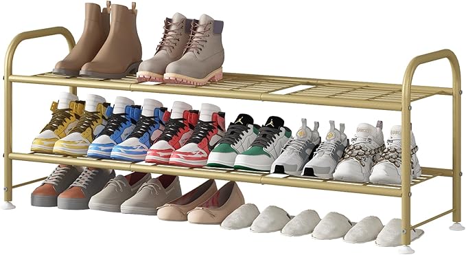 LINZINAR Shoe Rack Long 2 Tier Shoe Storage Organizer Metal Wide Shoe Shelf for Closet Entryway Bedroom 18 Paris Large Capaci