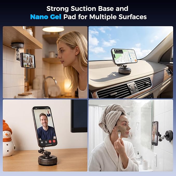 EdenseeLake Magsafe Car Phone Holder, 360° Adjustable Car Phone Mount, Strong Magnetic Vacuum Suction Cup Phone Holders for Your Car, 17 Pro Max 16 15 14 13 12 Air Plus