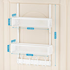 Over The Door Hooks Organizer, Door Hanger Towel Rack with 2 Baskets, Adjustable Over The Door Coat Rack, Back of Door Storag