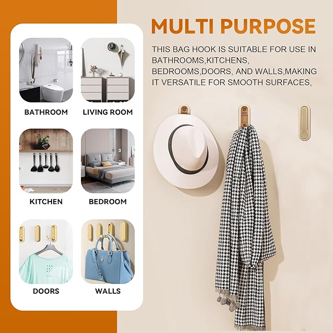 Foldable Hooks Wall Mount, Folding Coat Hooks Wall Mounted - Retractable Space Saving Organizer for Bathroom, Kitchen, Bedroo