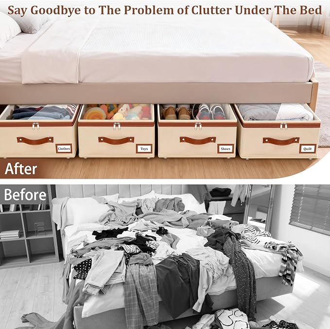 Dolicer 4 Pack Under Bed Storage with Wheels, 6in-10in Height Adjustable Underbed Storage Containers, 92L XXXL Under Bed Draw