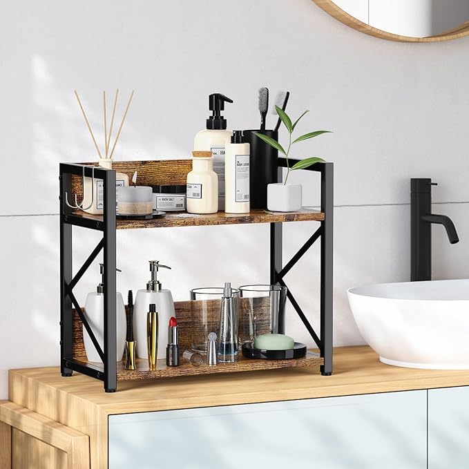 RUILALIFE Coffee-Bar-Station-Organizer Shelf for Countertop, 2 Tiers Kitchen Counter Shelf Riser, Wooden Spice Rack Organizer
