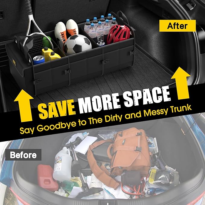 MIKKUPPA Car Trunk Organizer with Cooler - 100L Large Car Organizer, 1680D Oxford Collapsible Suv Trunk Storage with 2