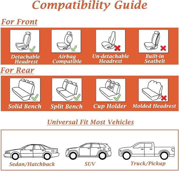 Coverado Car Seat Covers Full Set, Seat Covers for Cars, Car Seat Protector Waterproof, Nappa Car Seat Cushion, Car Seat Cove