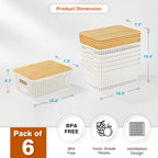 Ohmlove Plastic Storage Baskets With Bamboo Lid - Plastic Storage Containers Stackable Storage bins: Storage Baskets for Orga
