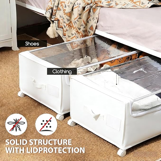 Under Bed Storage with Wheels, Rolling Under bed Storage with Metal Frame, Under Bed Shoe Storage for Space Saving, Zippered 