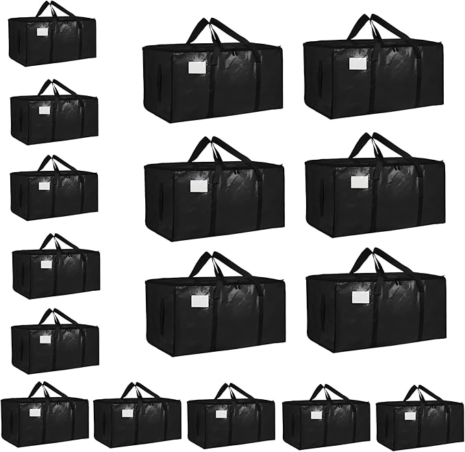 16 Pack-Extra Large Heavy Duty Moving Bags - Waterproof Storage Totes with Handles & Zippers, Foldable for College Dorm, Stor