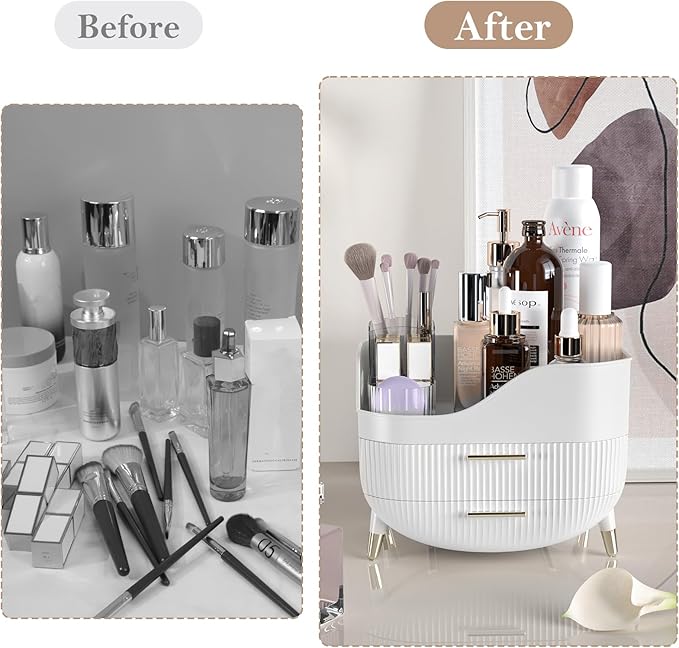 Makeup Organizer for Vanity, Large Capacity Skincare Cosmetic Organizer Countertop with 2 Drawers, Cosmetic Display Cases Mak