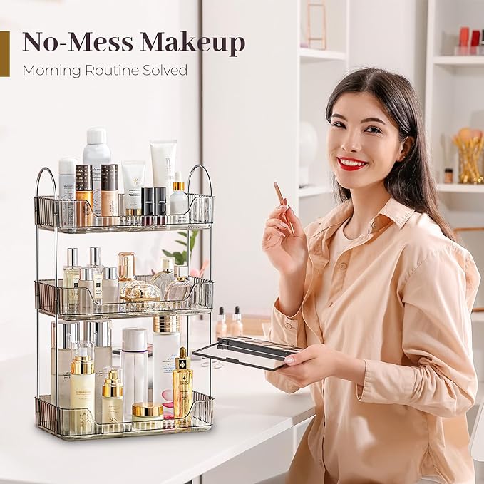 Aveniee Bathroom Counter Organizer, 3 Tier Perfume Skin Care Countertop Storage Shelf, Vanity Makeup Tray for Cosmetic Skinca