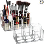 Foraineam 2 Pack Acrylic Makeup Brushes Holder with 6 Slots, Clear Pen Pencil Organizer Desktop Stationery Storage Container,