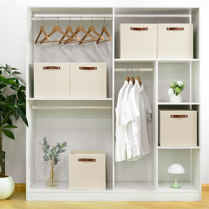 FinishingBo 6-Pack Storage Cubes with Handles & Label Holders Basket, Closet Cube Home Organizer Bins(Beige, 13 x 13 x 13 inc