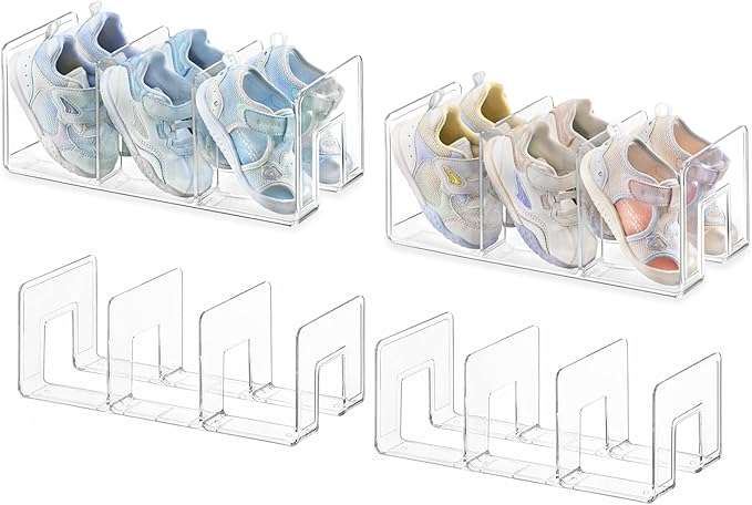 HBlife Widened 4.17 Inch Clear Acrylic Kids Shoe Rack for Closet Organizers and Storage, Small Shoe Rack 3 Sections Toddler B