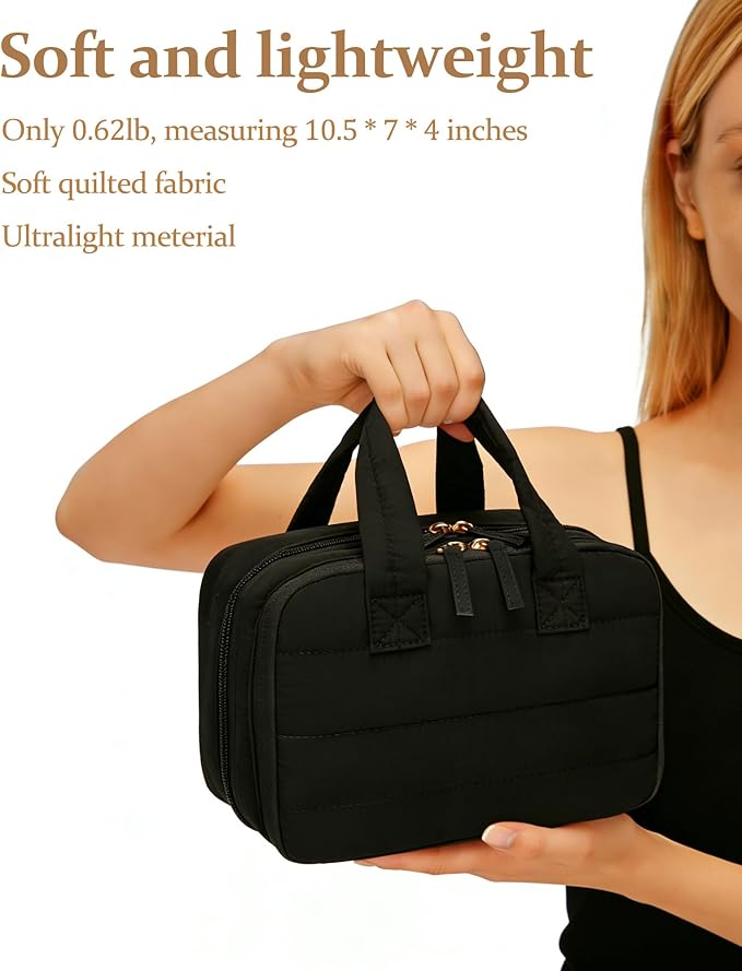 Makeup Bag, Travel Cosmetic bag, Toiletry Bag For Women, Make up Bag With Brush Storage, Hanging Toiletry Bag, Puffy Padded M