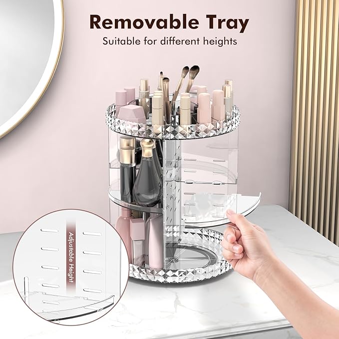 Rotating Makeup Organizer, 360° Spinning Skincare Organizers, Adjustable Layer Cosmetic Storage Lazy Susan Makeup Organizers 