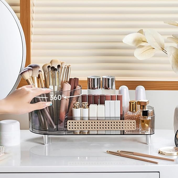 Booklov Roating Makeup Organizer for Vanity, Large Capacity Cosmetic Display Case, Clear Acrylic Countertop Beauty Storage Ho