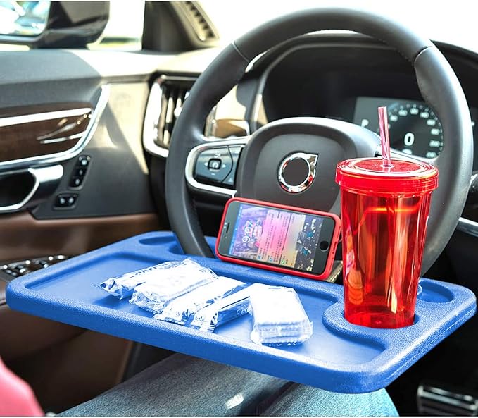 Steering Wheel Tray,Car Table Food Trays for Eating,Laptop Mount,Cars Desk for Driver,Fit Most Auto Vehicle Steering Wheels (Blue, Medium)