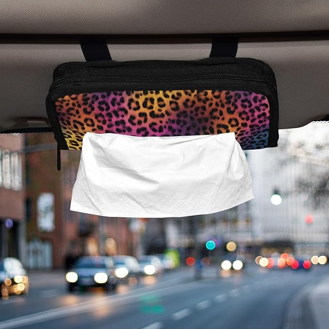 Car Tissue Holder Car Visor Organizer Tissue Box Holder for Car Sun Visor Organizer with Car Vehicle Accessories Essentials Interior for Women Men Gradient Leopard Print