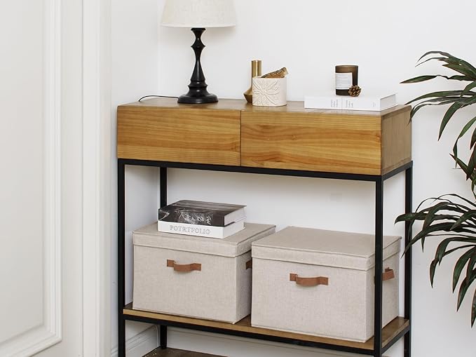 StorageWorks Fabric Storage Bins with Lid, Decorative Storage Boxes for Shelves, Stackable Closet Organizer Basket with Handl