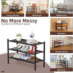 3 Tier Bamboo Shoe Rack Storage Organizer for Closet, Multifunctional Stackable Free Standing Shoe Shelf Organizer for Small 