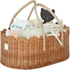 BEBE BASK Premium Baby Diaper Caddy Organizer - Handmade & Award-Winning Scalloped Rattan Basket - Luxury Diaper Caddy Basket